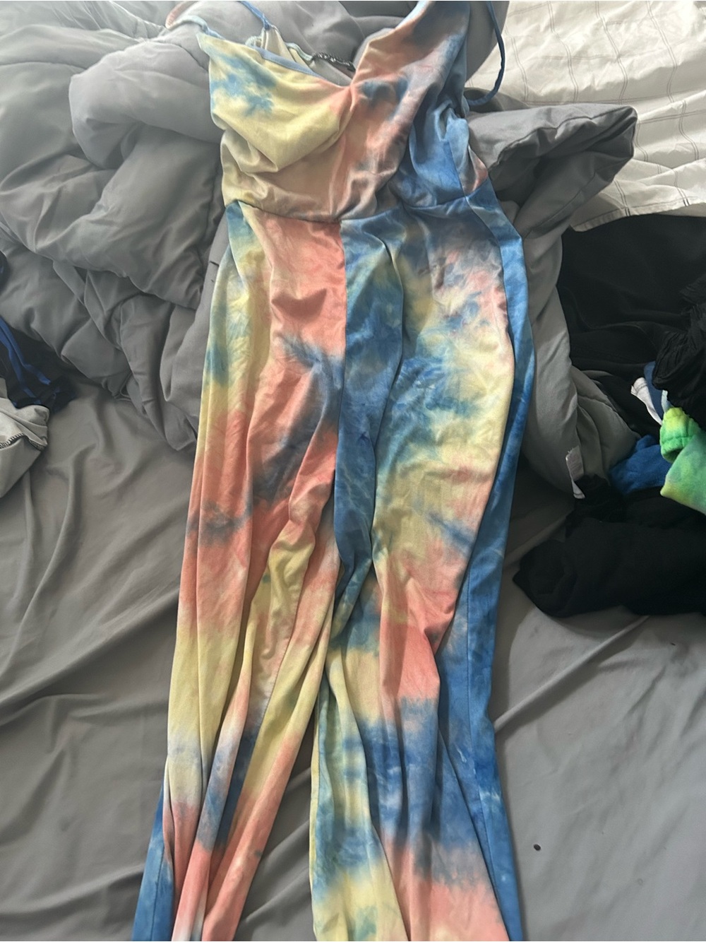 Kids Tie-Dye One-Piece Jumpsuit in Blue, Pink & Yellow